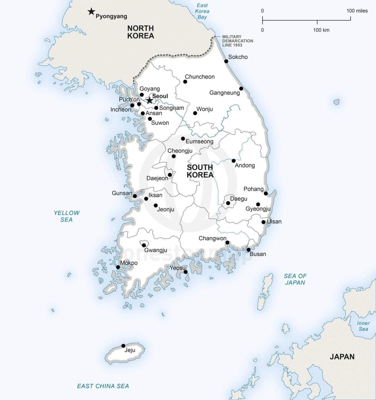 Carte de la Corée du Sud (ROK) avec les principales villes