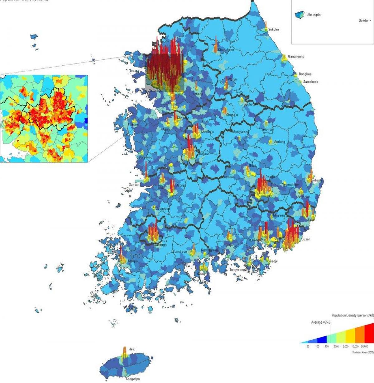 Carte de densité de la Corée du Sud (ROK)