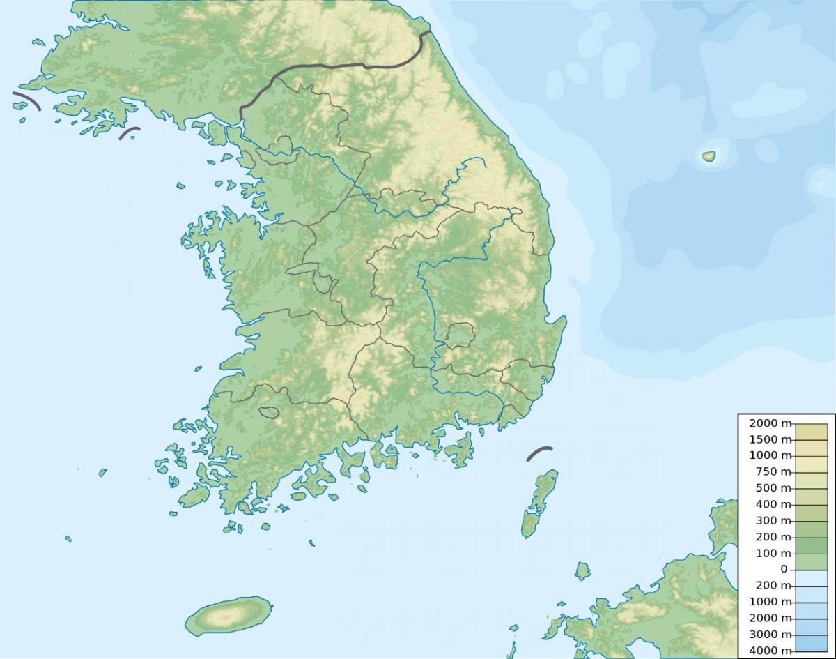 Carte du relief de la Corée du Sud (ROK)