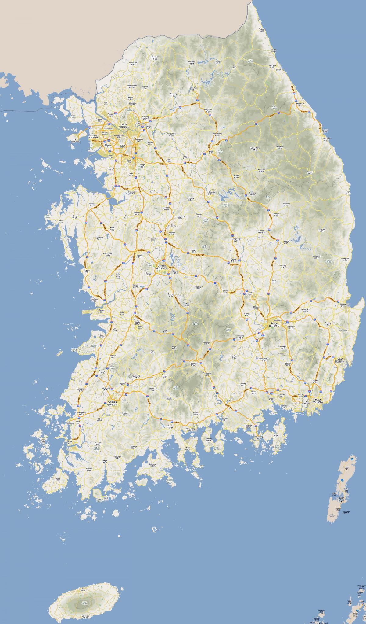 Carte des autoroutes de la Corée du Sud (ROK)