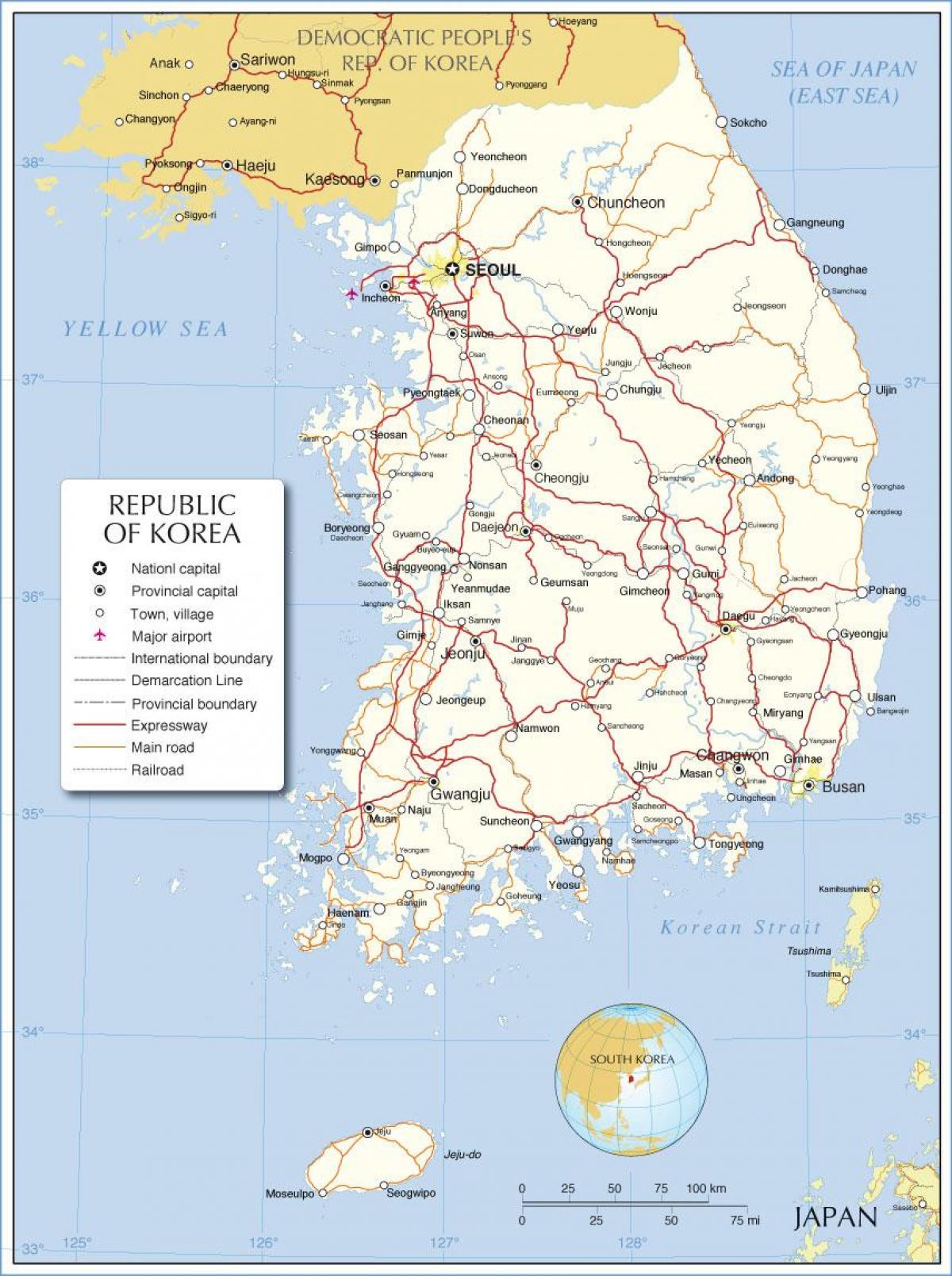 Carte du pays Corée du Sud (ROK)