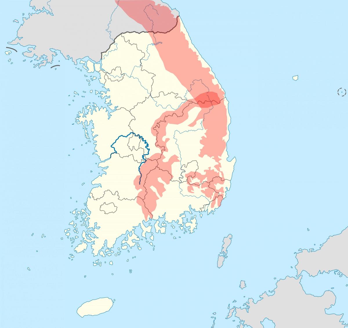 Montagnes de South Korea (ROK) map