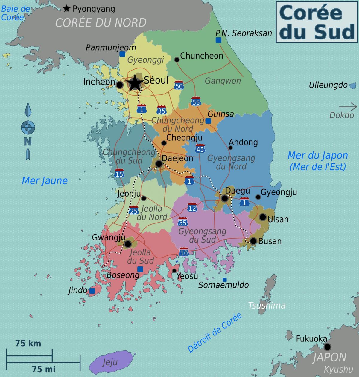Carte des régions de la Corée du Sud (ROK)
