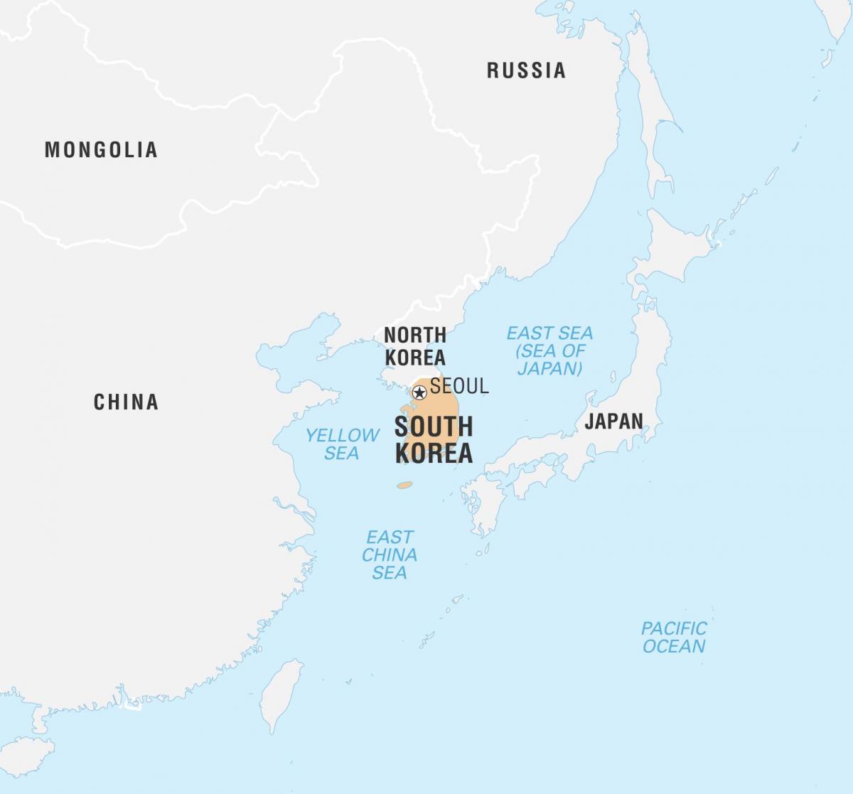 Carte de la Corée du Sud (ROK) et des pays limitrophes