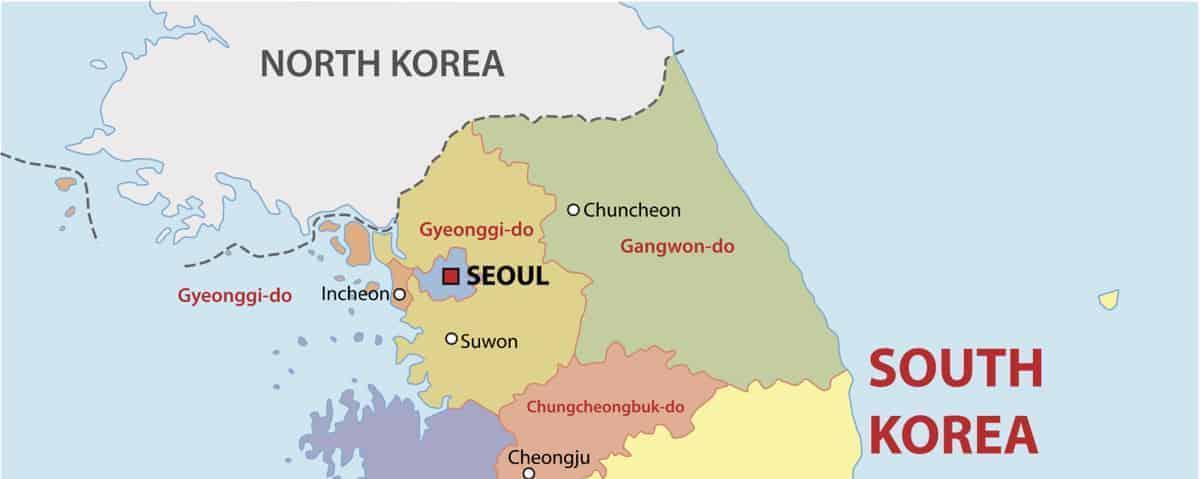 Carte de la Corée du Nord et du Sud (ROK)